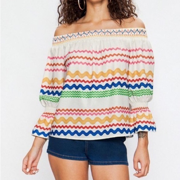 Flying Tomato multi color, ric rac patterned, off the shoulder top. - Picture 8 of 8